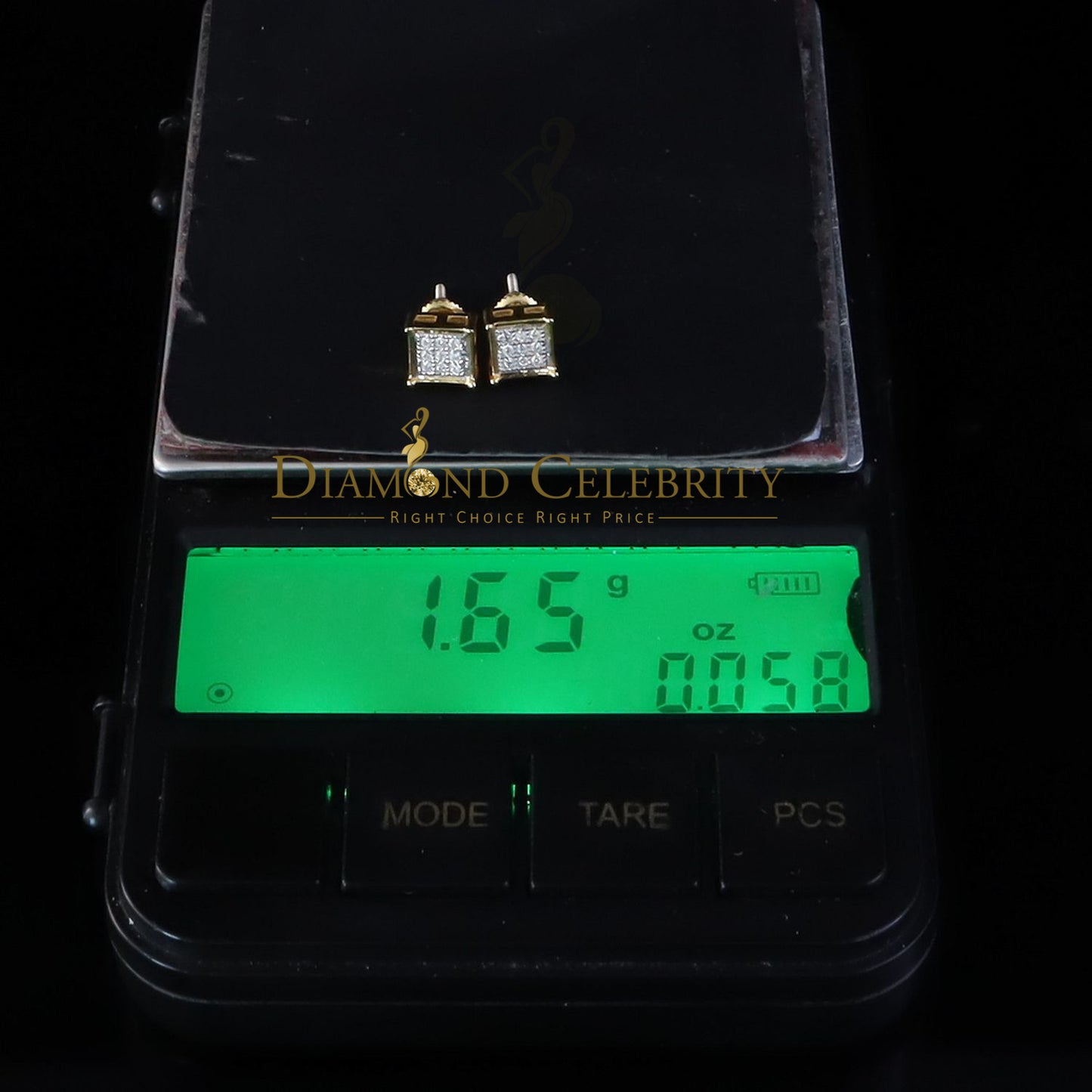 DiamondCelebritees Yellow 925 Silver 0.14ct Men's & Women's Elegant Cubic Zirconia Square Earrings