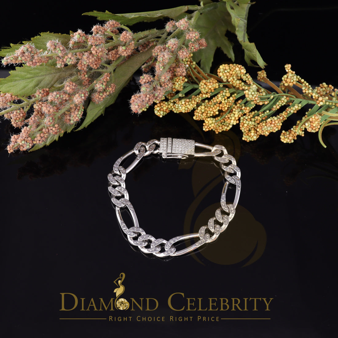 Diamondcelebritees 925 Silver Men's White 1.50CT Real Diamonds Fancy Style Bracelete Size 7.5''