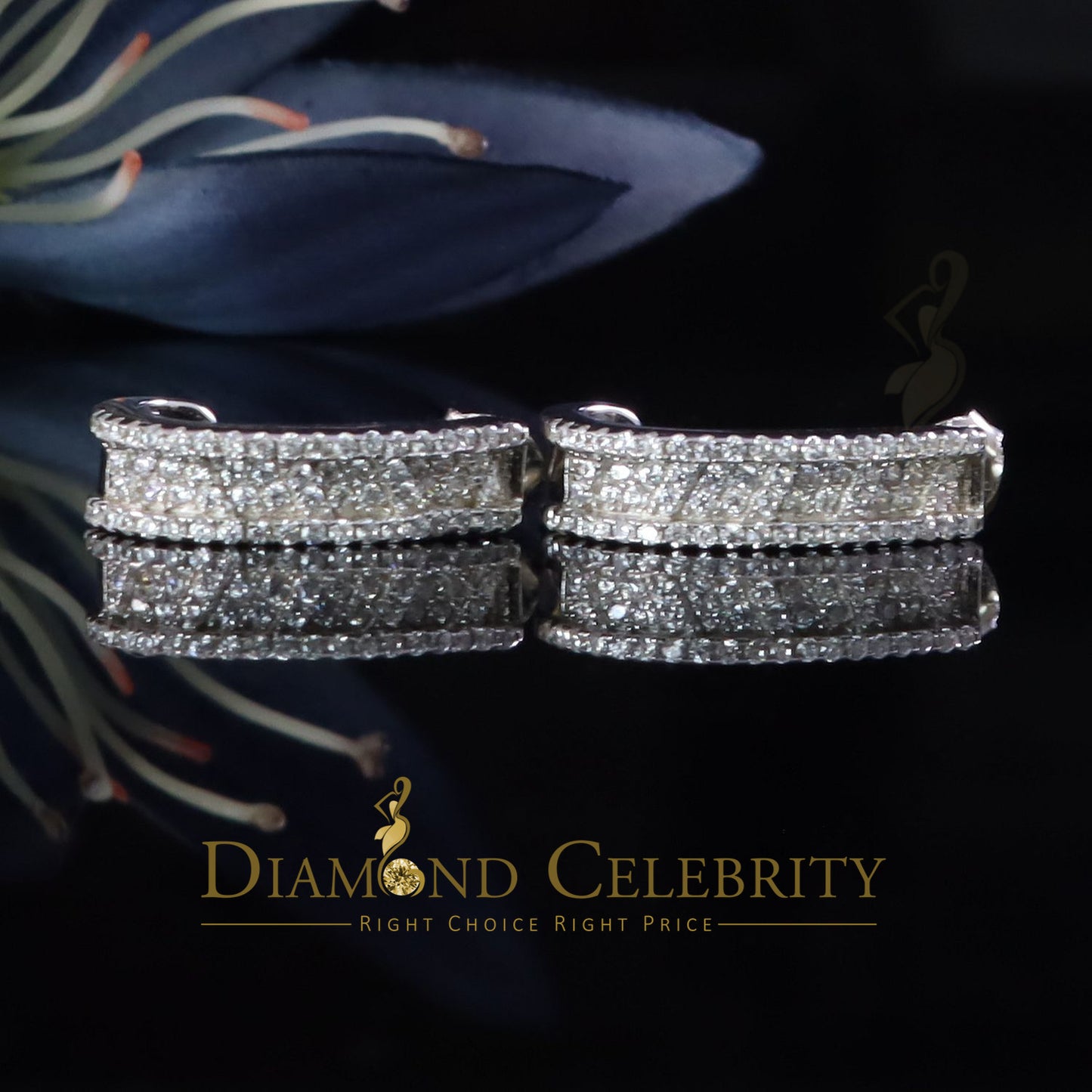 DiamondCelebritees 925 Sterling Silver Mens hip hop white Gold Iced 3 row Huggie Hoop earrings