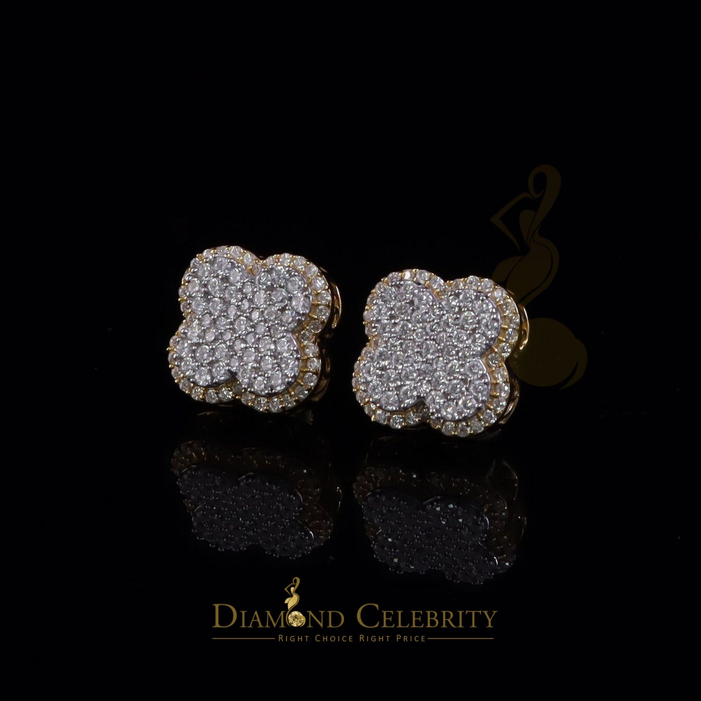 DiamondCelebritees New 1.00ct 925 Sterling Silver Yellow Moissanite Clover Stud Earrings For Women
