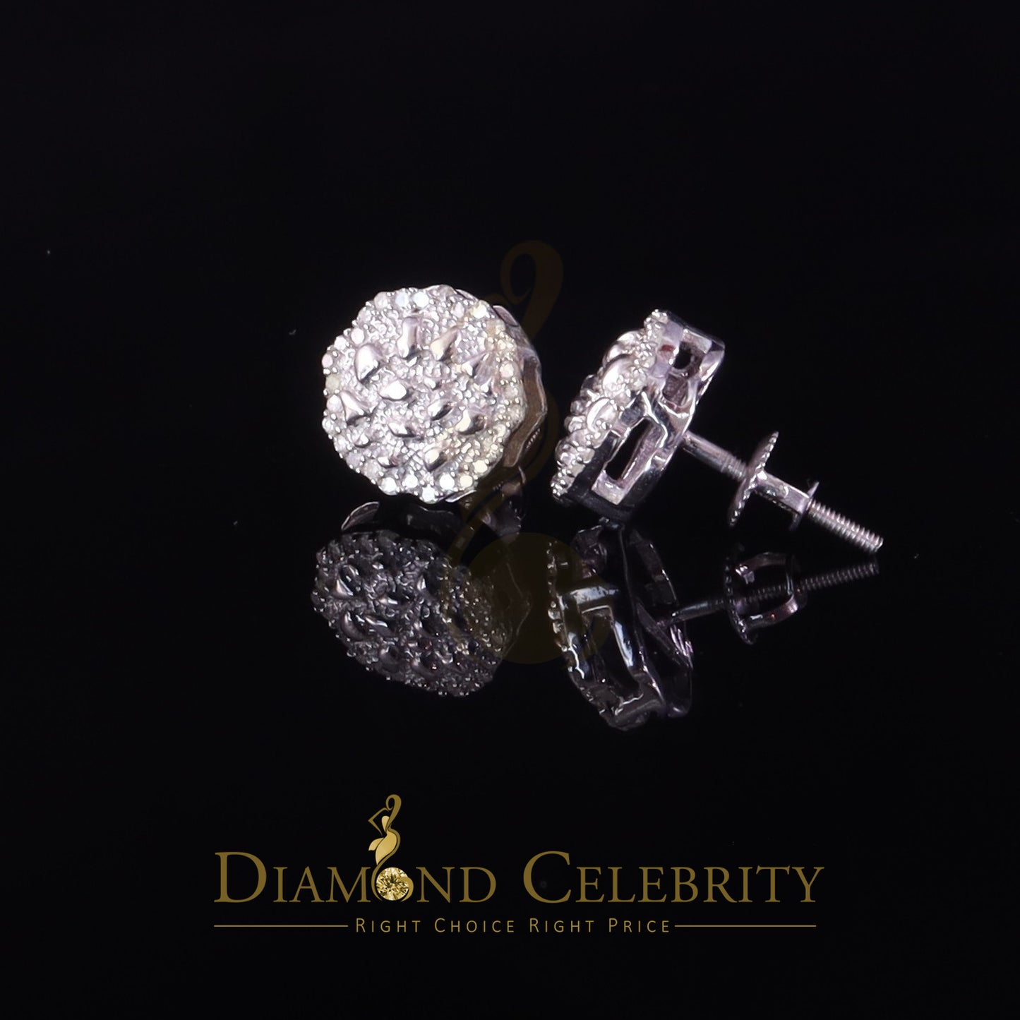 DiamondCelebritees 0.15ct Diamond 925 Sterling White Silver For Men's & Womens Stud Nugget Earrings