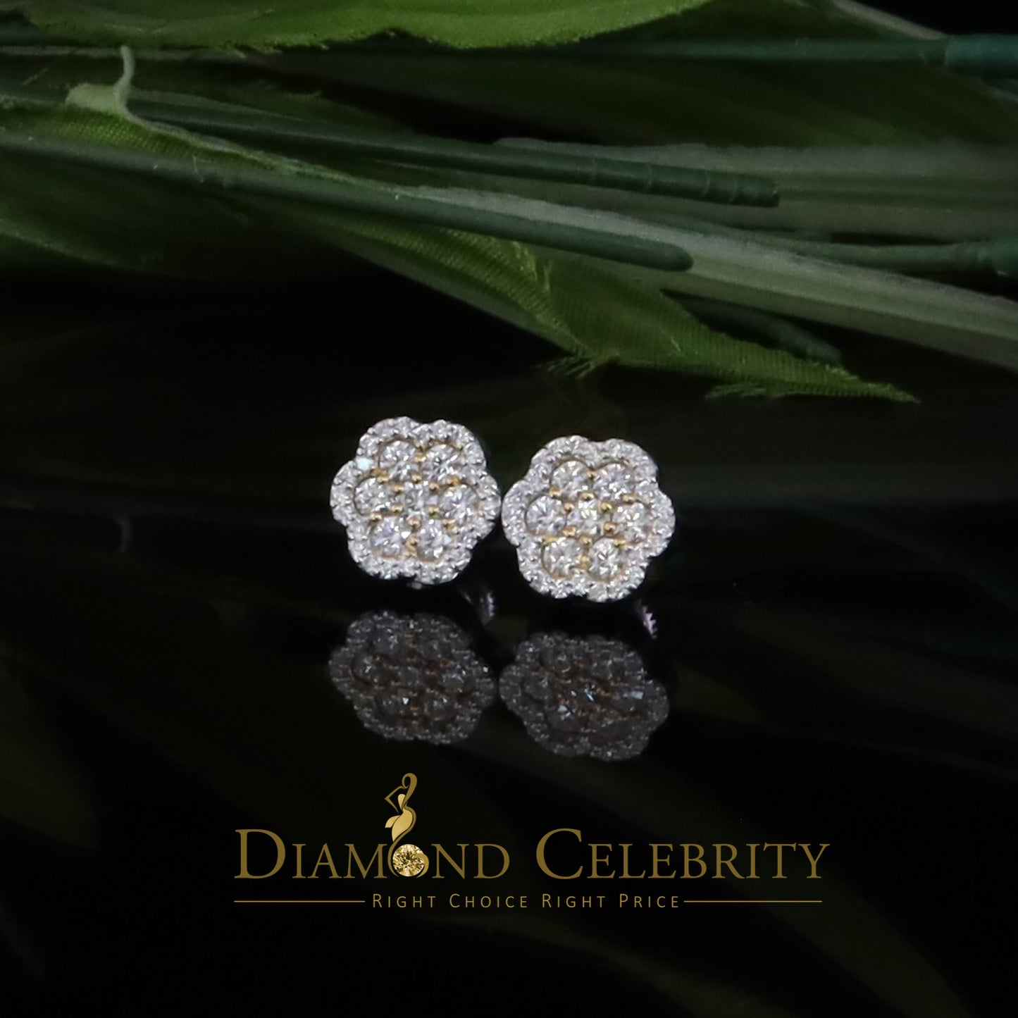 Diamondcelebritees White /Yellow Flower Silver 1.50ct VVS 'D' Moissanite 925 Earrings Men's/Womens