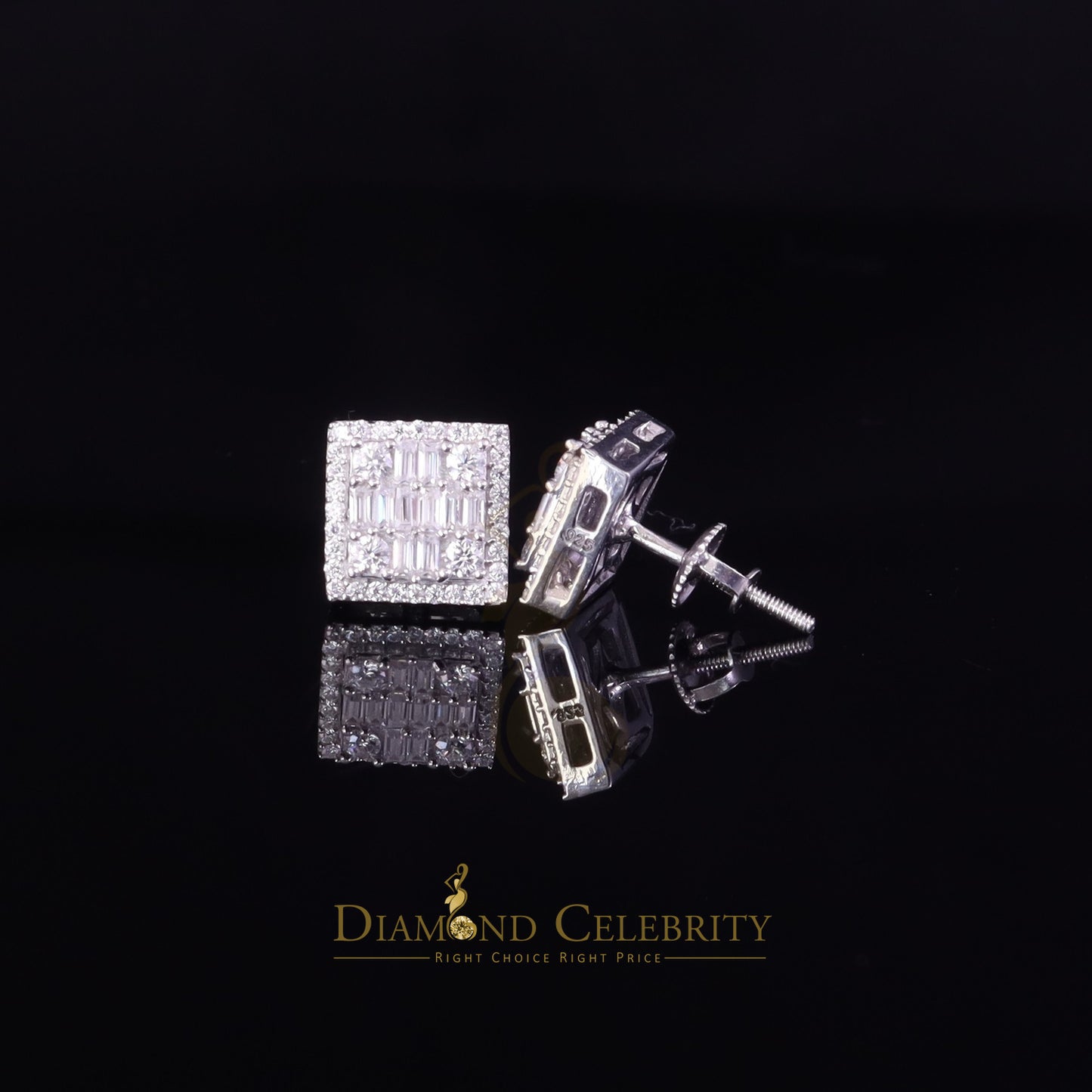 Diamondcelebritees 925 Silver White 1.00ct VVS 'D' Moissanite Men's/Womens Square Stud Earrings