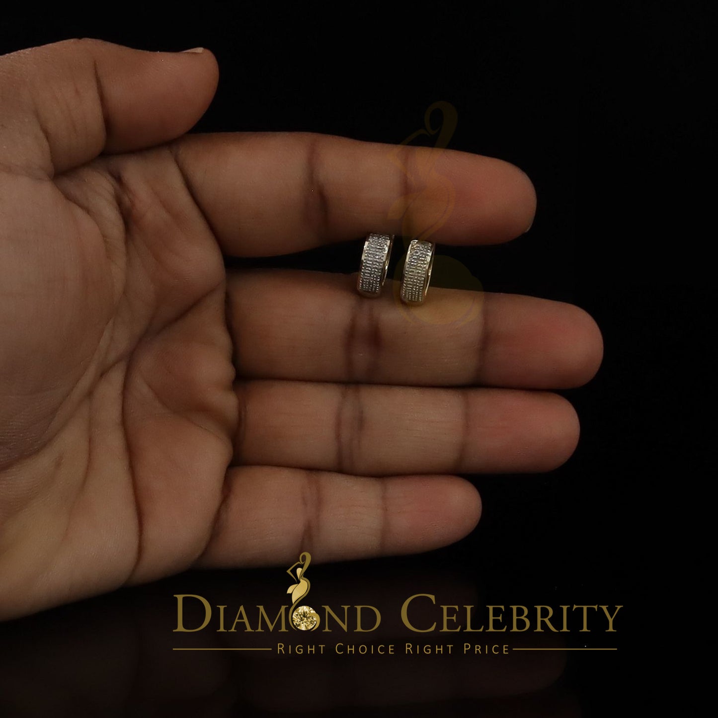 DiamondCelebritees 0.15ct Diamond Sterling Silver Yellow H oop Stud Earrings For Men's / Women's