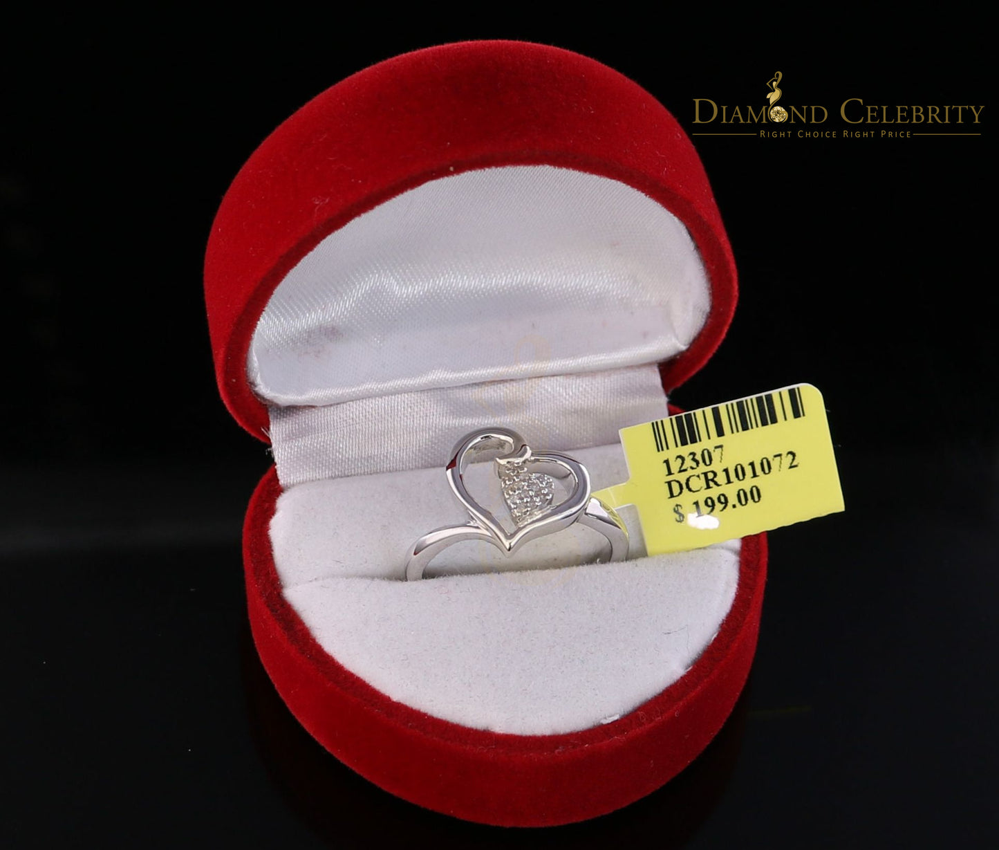 DiamondCelebritees 0.07 CT Real Diamond Womens Sterling Silver White Engagement Heart Ring Size 7