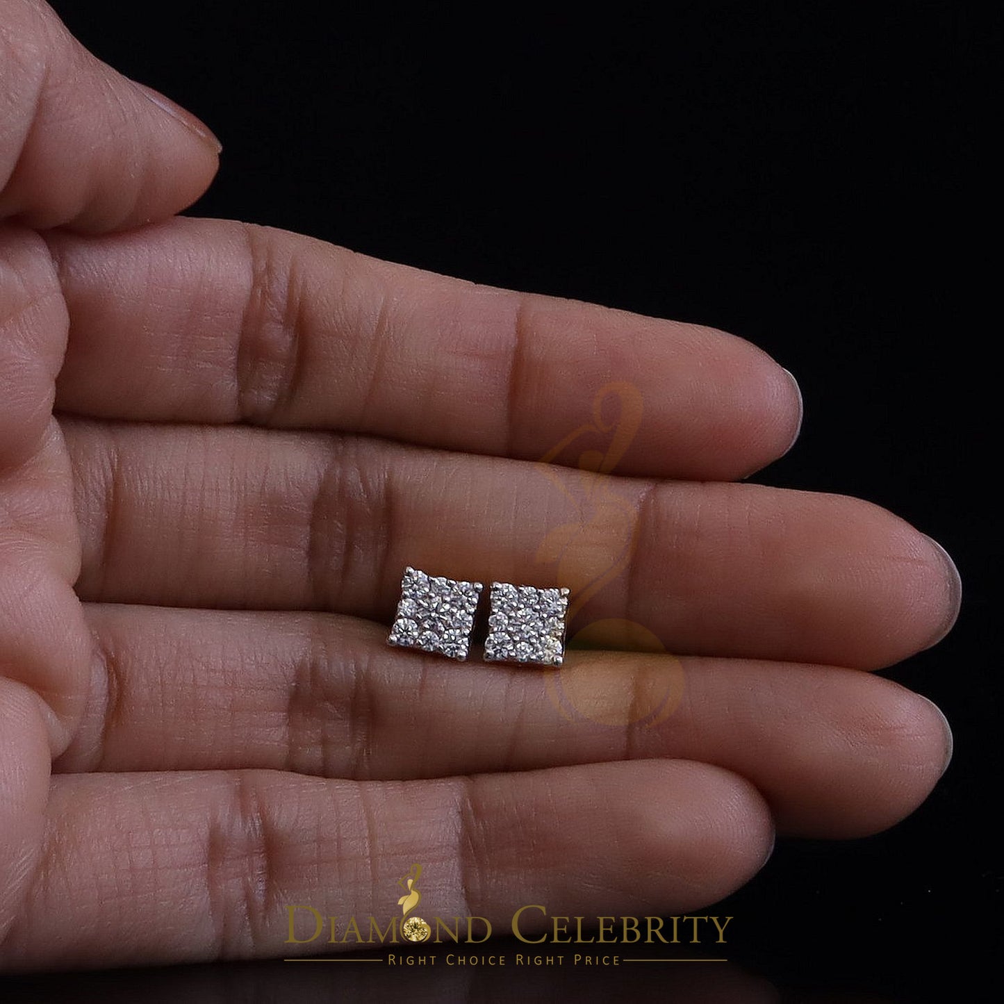 DiamondCelebritees New Women's/Men's 925 Silver Yellow 1.00ct VVS D Moissanite Square Stud Earrings