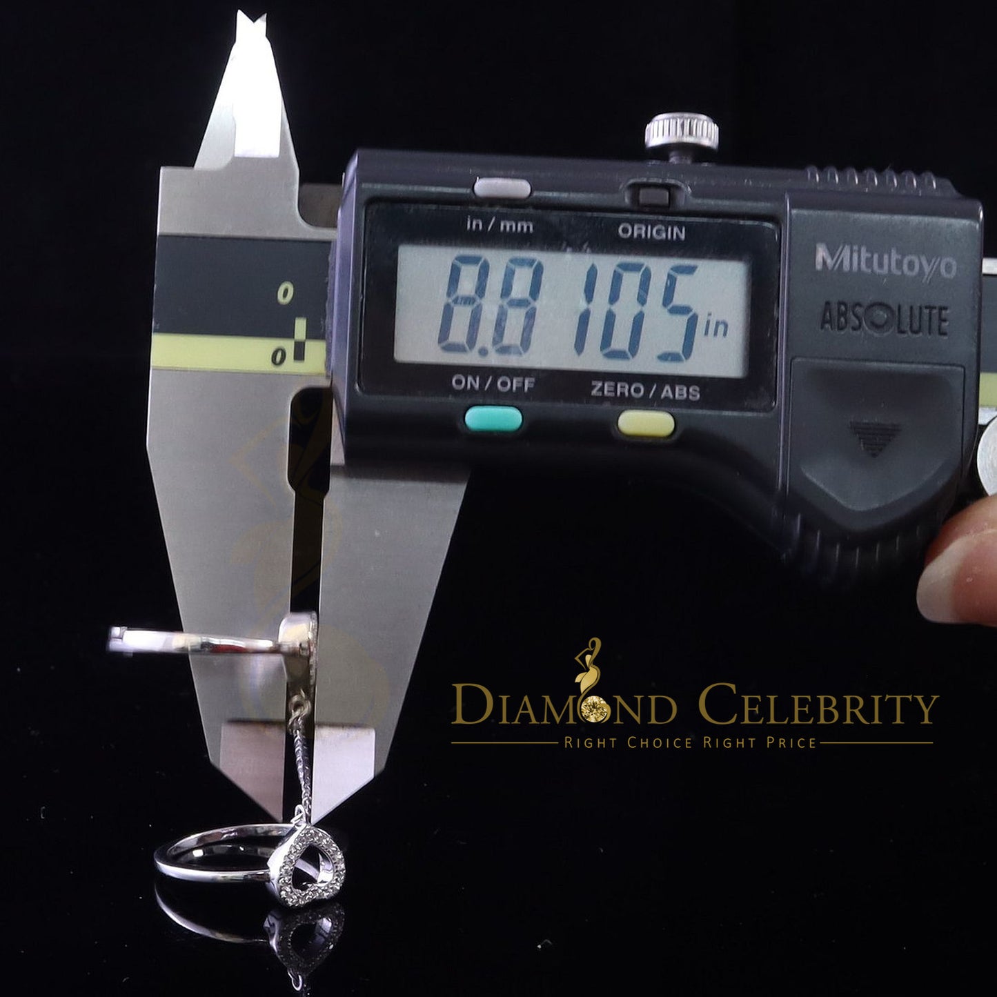 DiamondCelebritees Sterling White Silver 0.50ct Cubic Zirconia Heart Rings W/Connected Chain Size 6