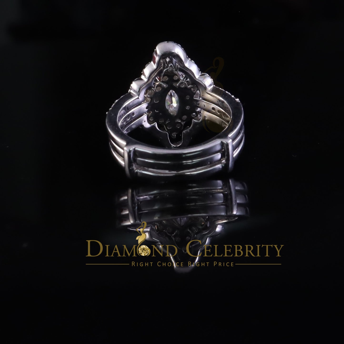 DiamondCelebritees Womens 2.00ct VVS 'D' Marquise Moissanite 925 Sterling Silver White Ring Size 7