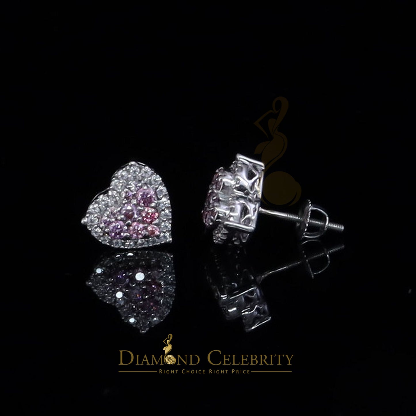 Diamondcelebritees Men's/Women's 925 Silver White 1.00ct VVS 'D' Pink Moissanite 3D Heart Earrings