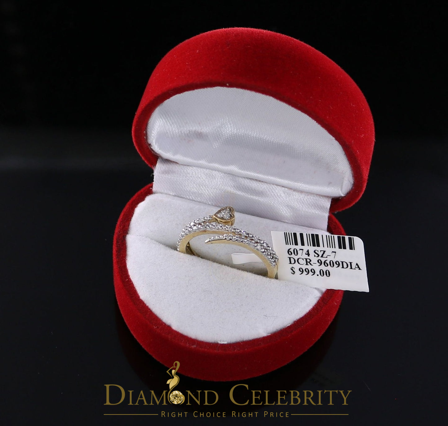 DiamondCelebritees Real 10kt Real Yellow Gold Real Diamond 0.12CT Heart Shape Womens Ring Size 7
