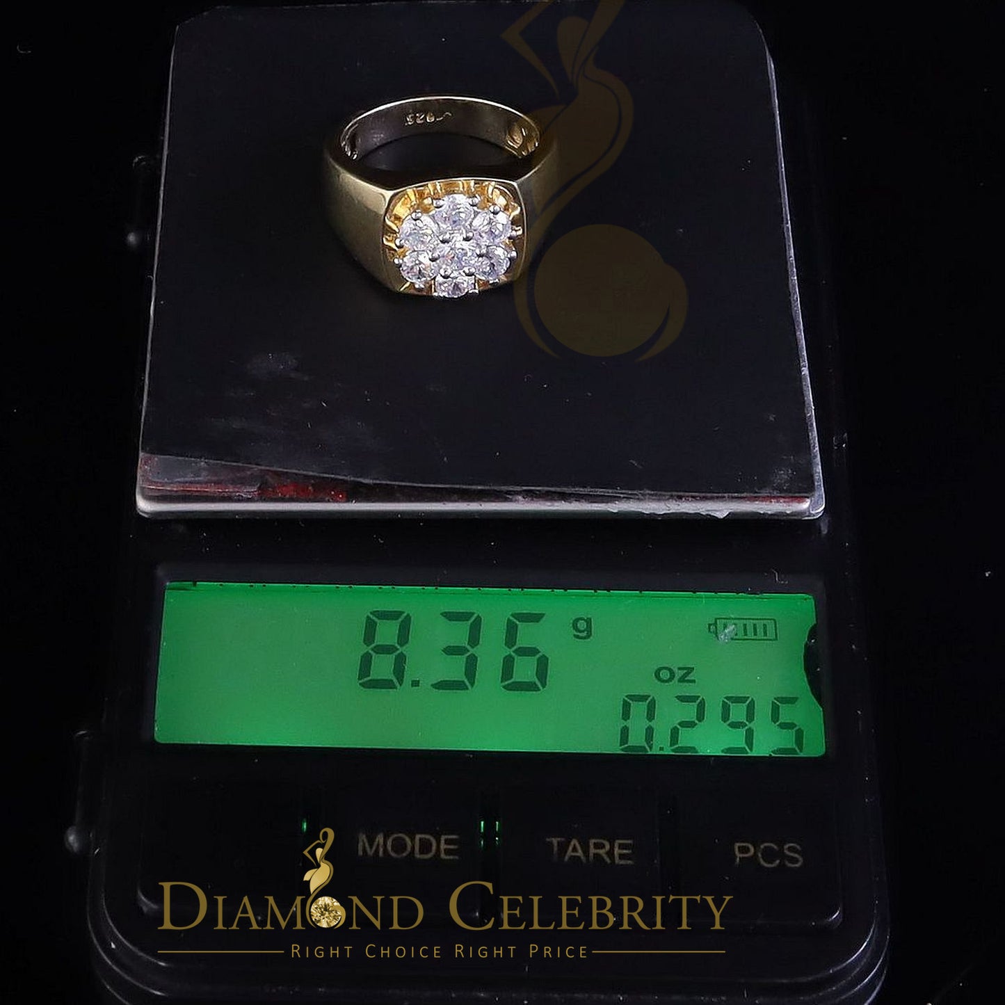 DiamondCelebritees Men's 925 Sterling Yellow Silver Floral 2.30ct Cubic Zirconia Ring Size 9.5
