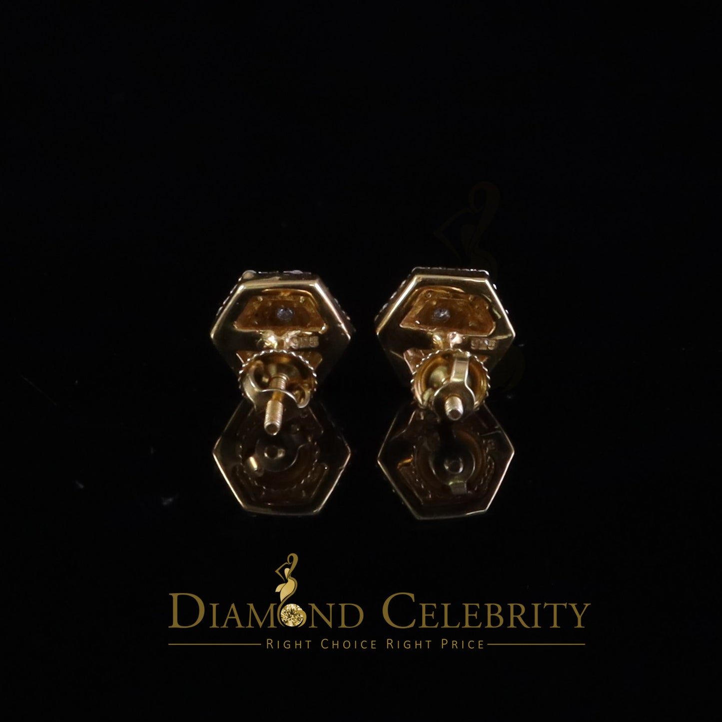 DiamondCelebritees Hexagonal Stud Earrings 0.50ct VVS 'D' Moissanite 925 Yellow Silver Men's/Womens