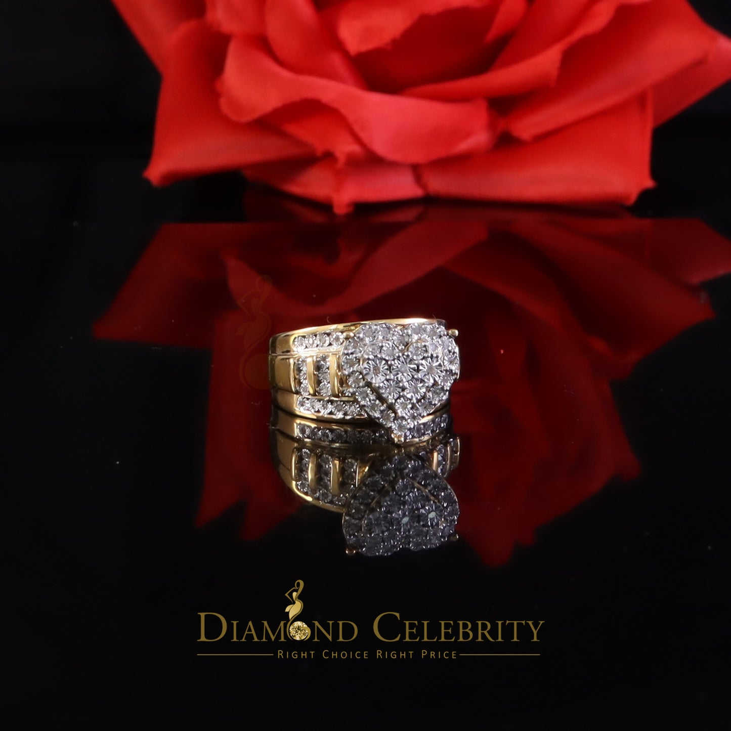 DiamondCelebritees Real Diamond 0.33ct Cindarella 925 Yellow Silver Women Engagement Heart Ring SZ7