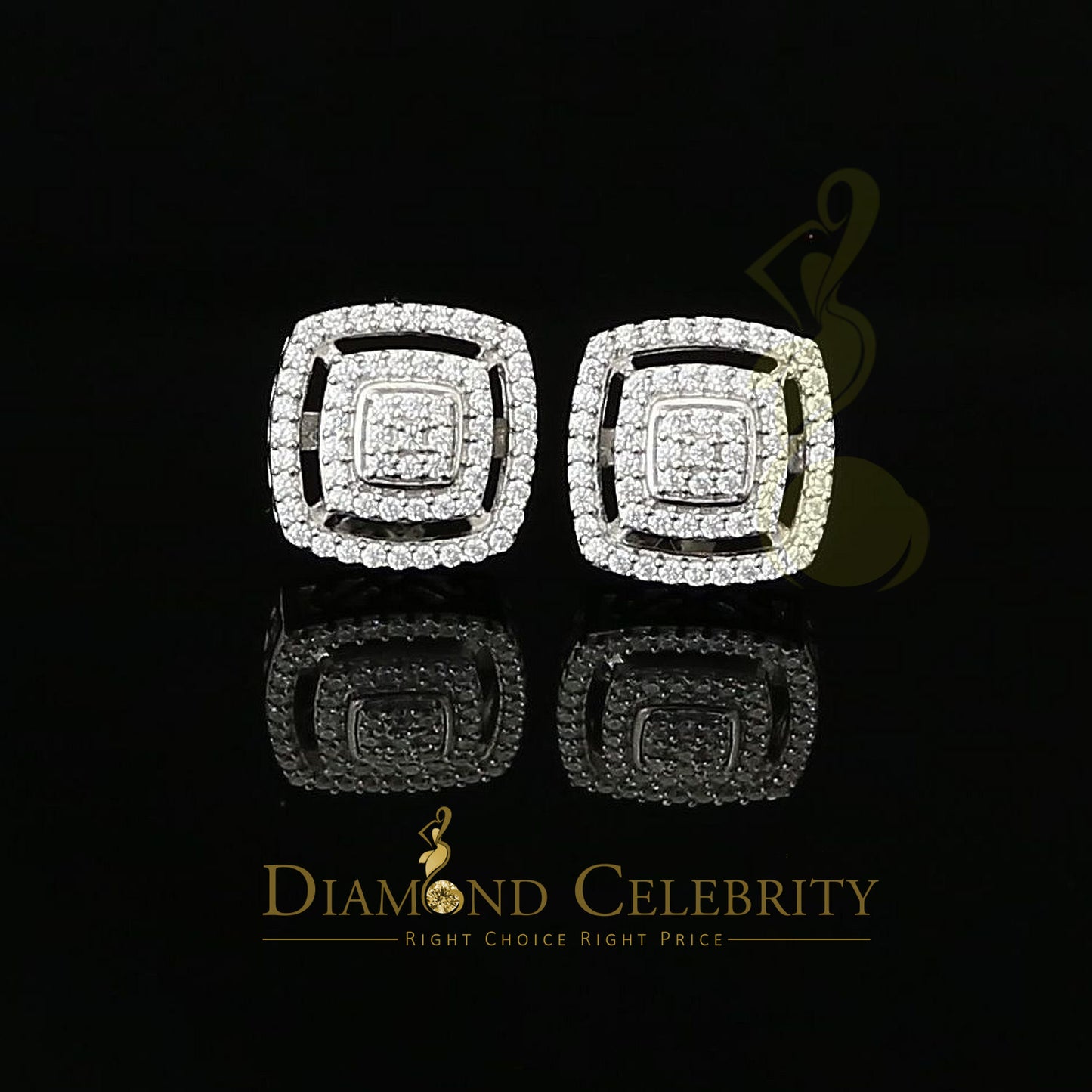 DiamondCelebritees White 925 Silver 1.22ct Cubic Zirconia Women's & Men's Hip Hop Square Earrings