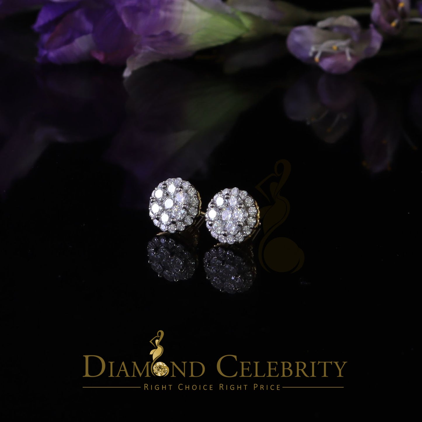 DiamondCelebritees Genuine 2.0ct Vvs 'D' Color Moissanite Cluster Earring 10k Real Yellow Gold