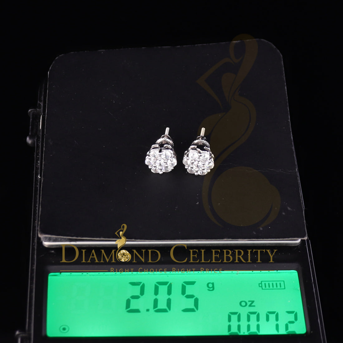 DiamondCelebritees White 925 Sterling 1.96ct Cubic Zirconia Silver Women's Hip Hop Floral Earrings