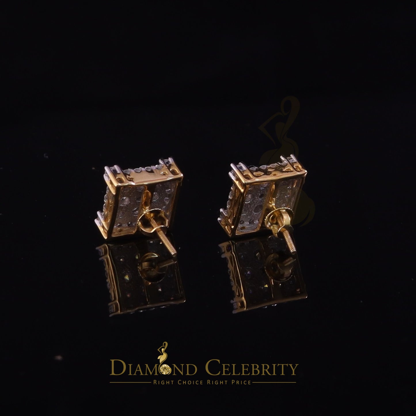 DiamondCelebritees 1.75ct Vvs 'D' Color Genuine Moissanite Stud SQUARE Earring10k Real Yellow Gold