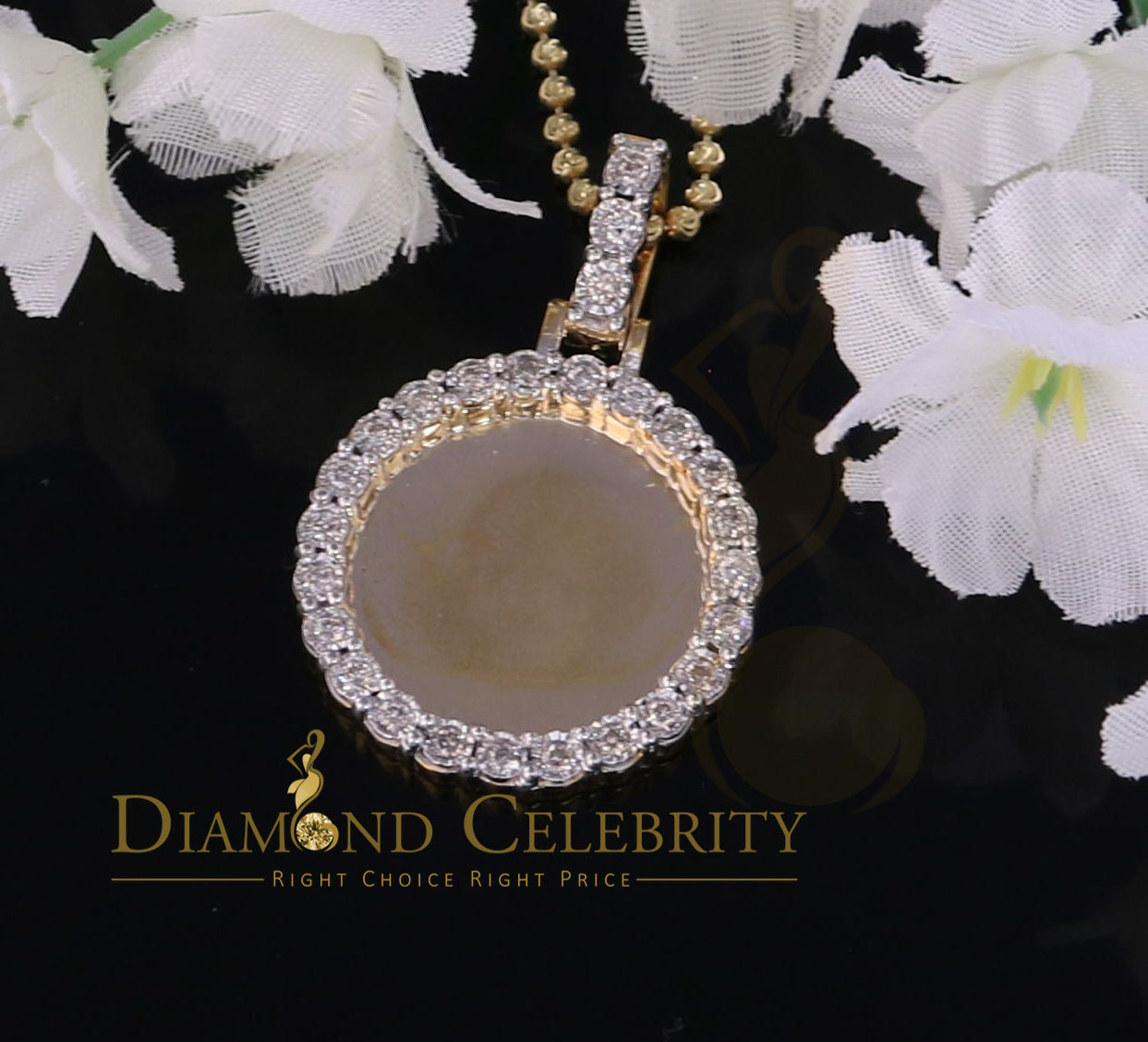 DiamondCelebritees Real 0.50ct Diamond Sterling Silver 1" PICTURE Charm FAshion Yellow Pendant