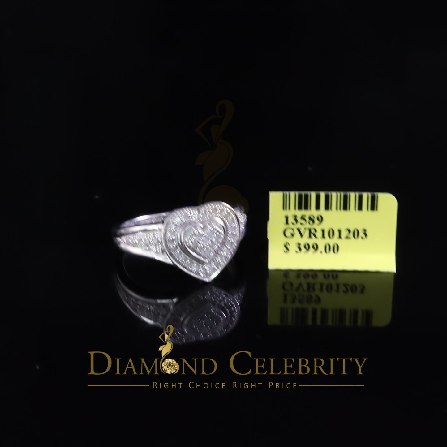 DiamondCelebritees 925 White Sterling Silver 0.15CT Diamond Shiny Engagement Heart Womens Ring SZ 7