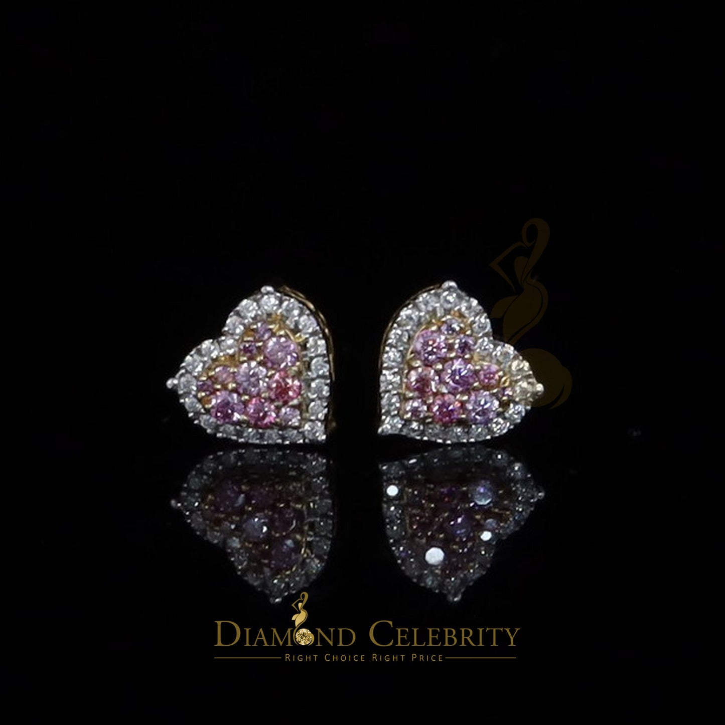 DiamondCelebritees Men's/Women's 925 Silver Yellow 1.00ct VVS 'D' Pink Moissanite 3D Heart Earrings