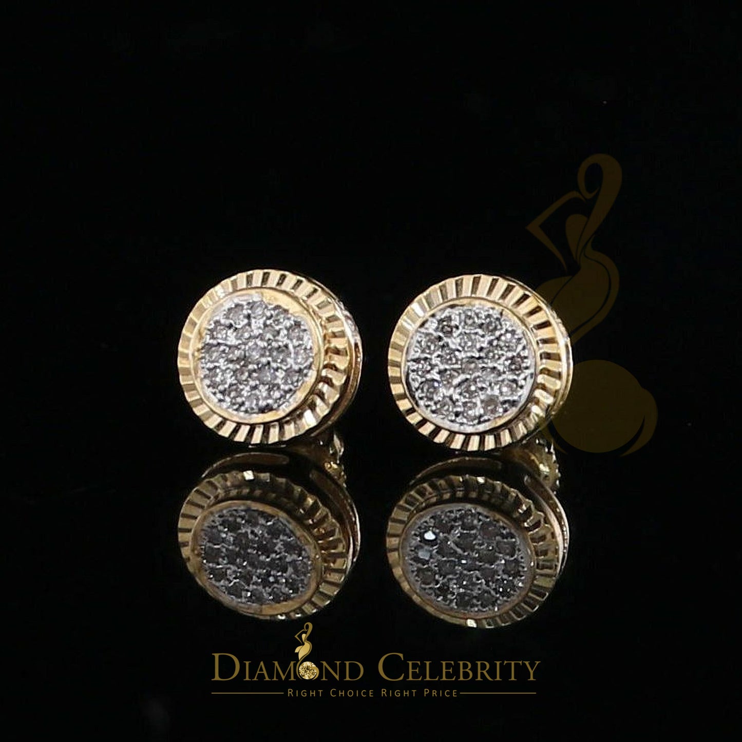 DiamondCelebriteesReal 10k Yellow Gold with Real 0.12CT Diamonds Stud Earrings For Women And Men