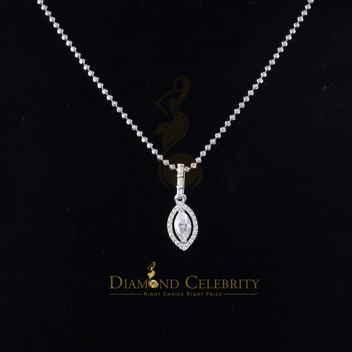 Diamondcelebritees White 925 Silver 1.25 ct VVS D Clr MQ Shape Moissanite Pendant for Women