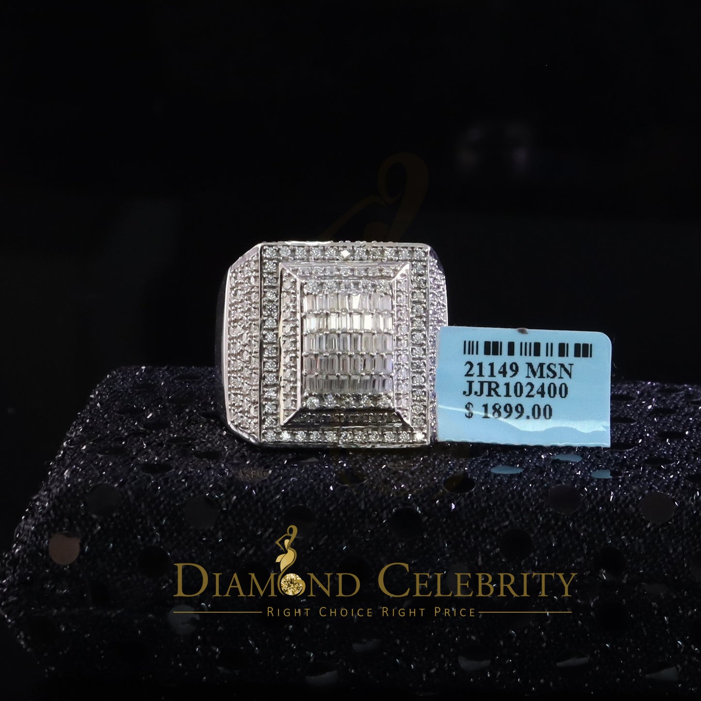 DiamondCelebritees Men's for 925 White Silver 4.00ct VVS 'D' Moissanite 3D Square Rings Size 10