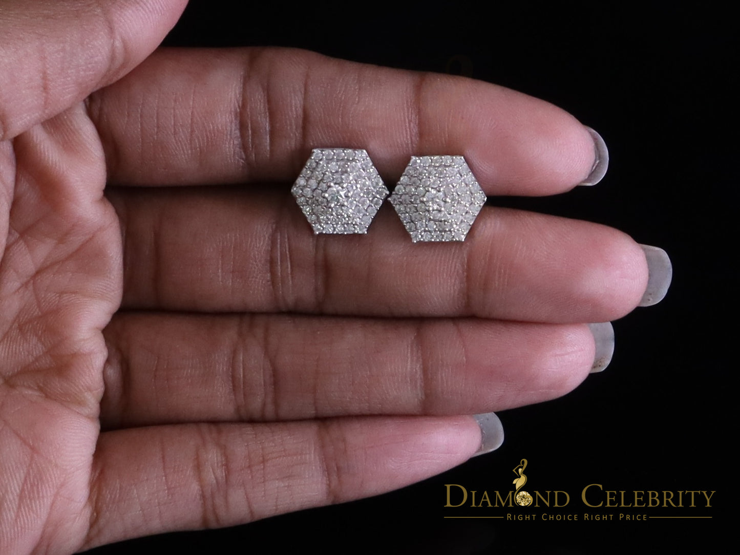 Diamondcelebritees 1.0ct VVS 'D' Moissanite Men's/Women's 925 Silver White Hexogonal Stud Earrings