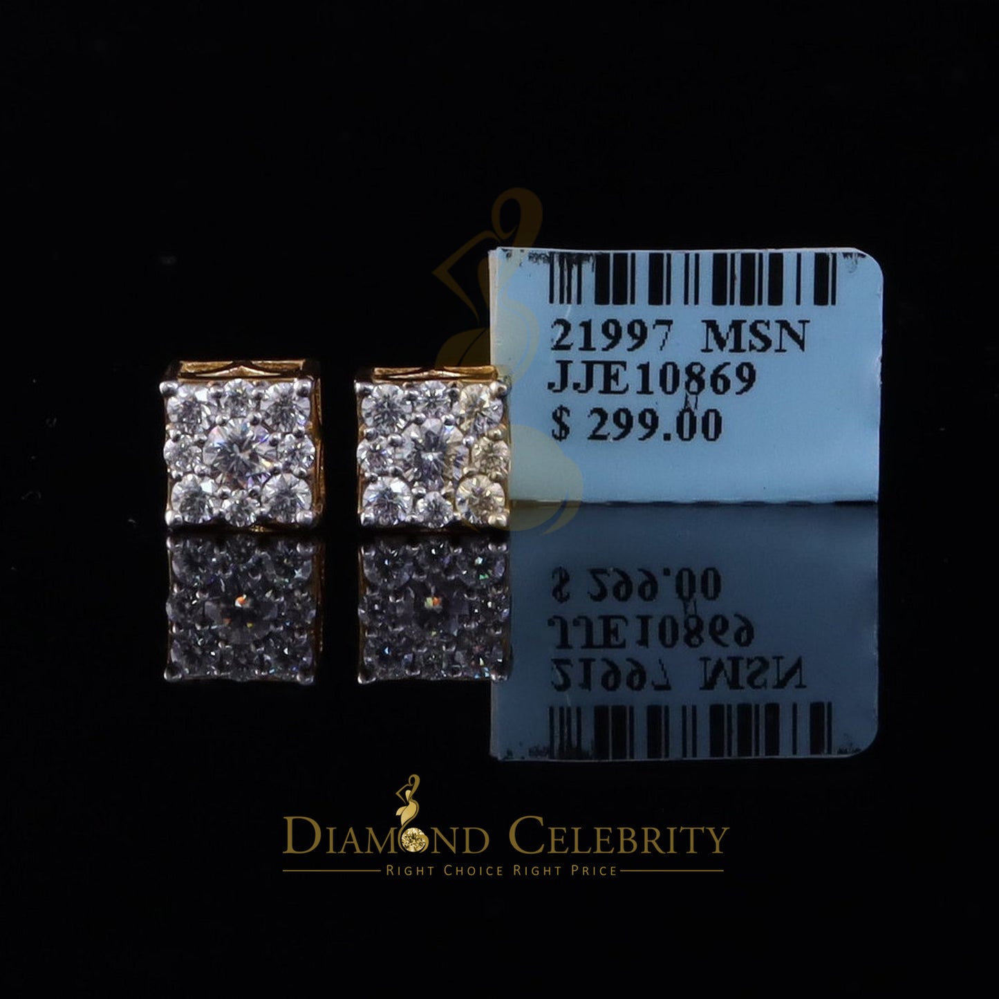 DiamondCelebritees New Women & Men 925 Silver Yellow 1.00ct VVS D Moissanite Square Stud Earrings