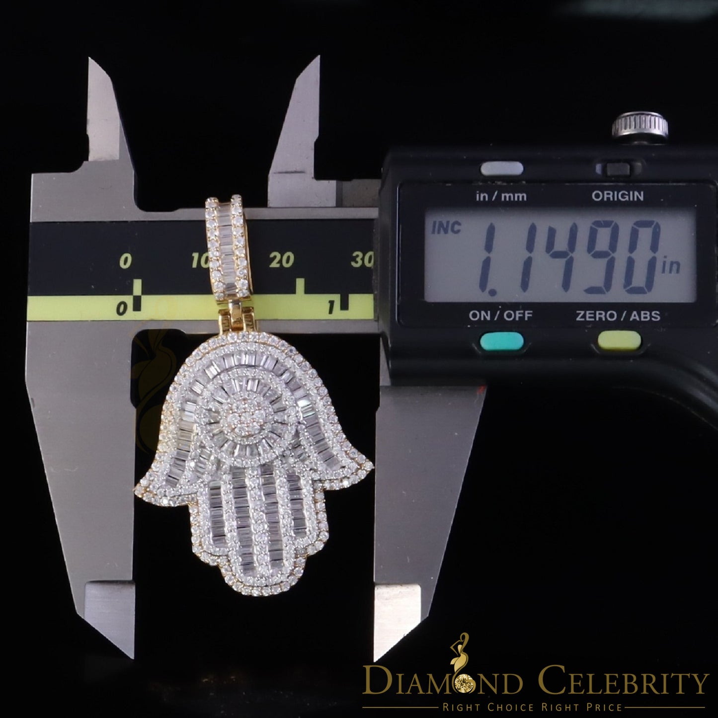 Diamondcelebritees 4.00ct VVS D Hamsa Baguette Silver Moissanite Yellow Pendant For Mens/Womens