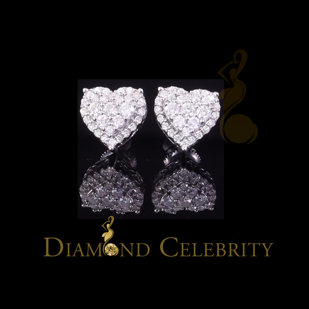 Diamondcelebritees Men's/Womens 925 Silver White 1.25ct VVS 'D' Moissanite Heart Stud Earrings