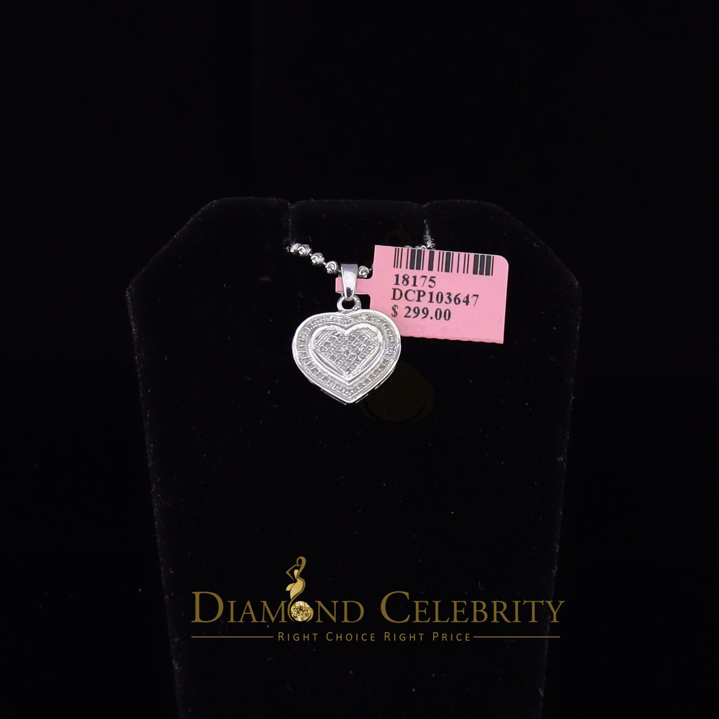 DiamondCelebritees HEART Charm Real 0.25ct Diamond 925 Sterling Silver Necklace Pendant in White