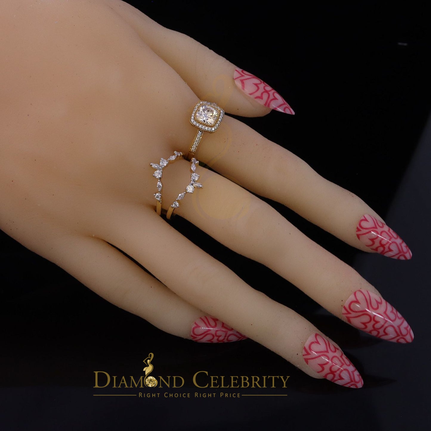 DiamondCelebritees Enhancer Guard Wrap Insert Cushion Moissanite 1.75ct VVS D Yellow Silver RingSZ7