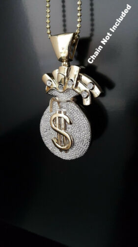 DiamondCelebritees Real 0.33ct Diamond Sterling Silver MONEY BAG Charm Necklace Yellow Pendant