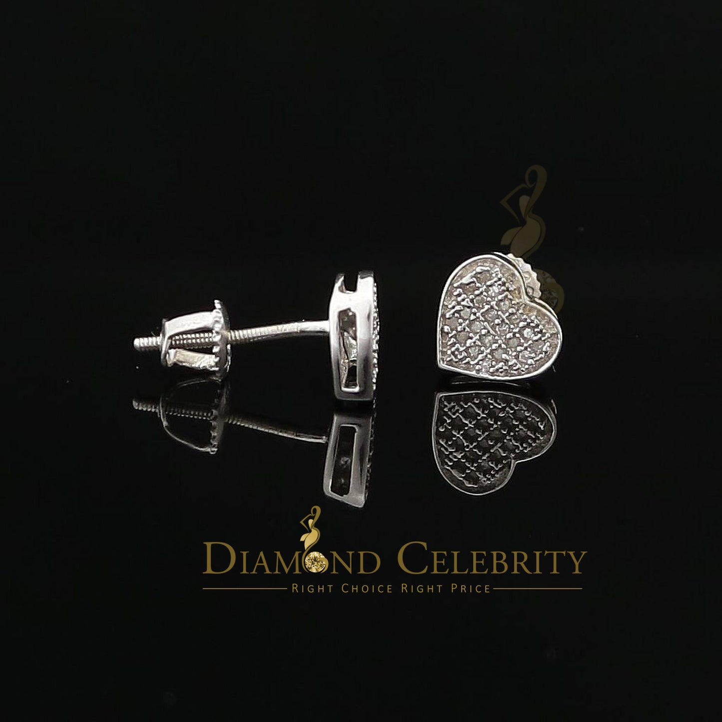 DiamondCelebritees 925 Sterling Silver 0.10ct Diamond Heart Earrings For Women White Stud For Men