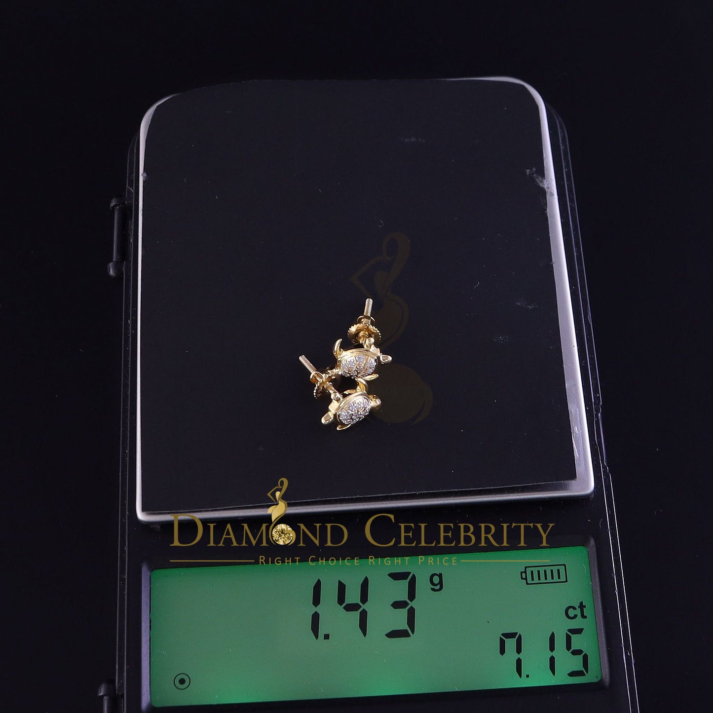 DiamondCelebritees 925 Sterling Yellow Silver 0.10ct Diamond Turtle Earrings For Women's & Men's