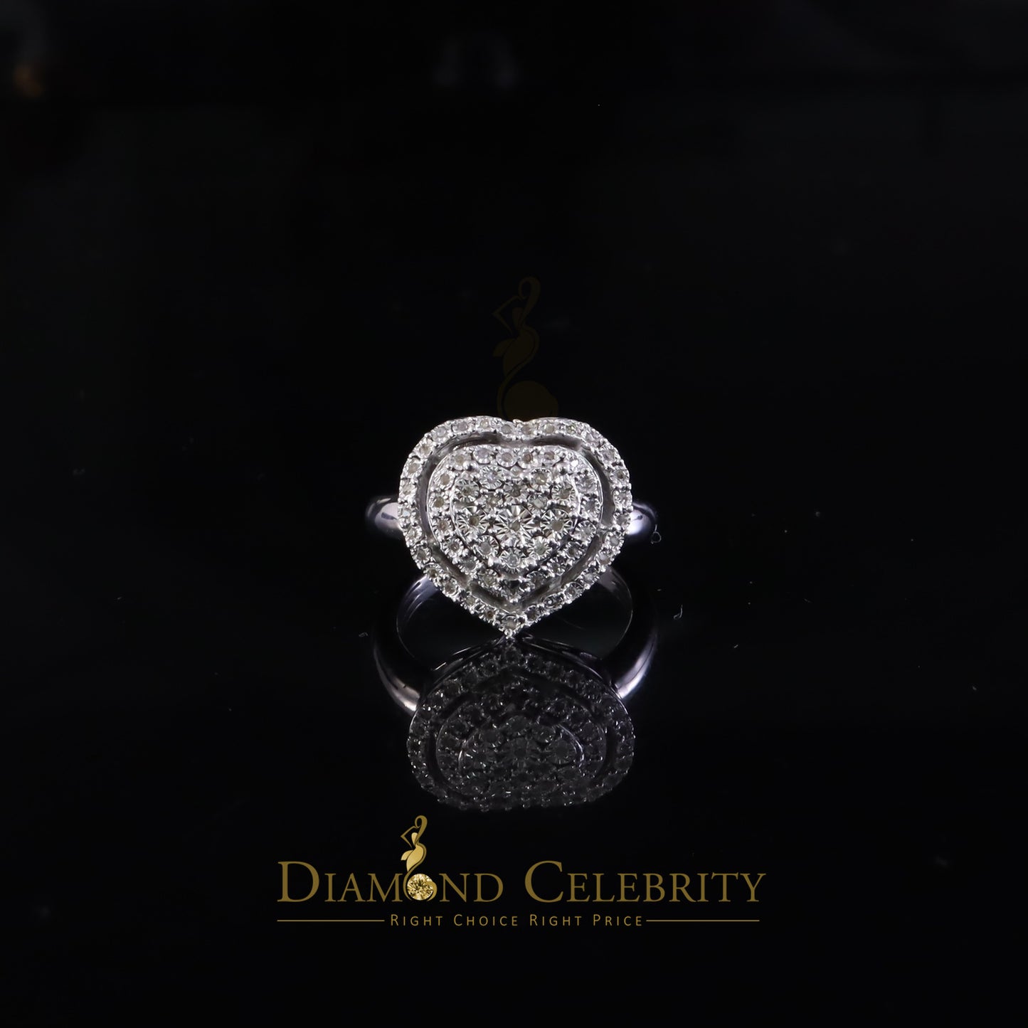 DiamondCelebritees New Puffy Heart Ring SZ 7 Real Diamond 0.25ct White 925 Sterling Silver Womens