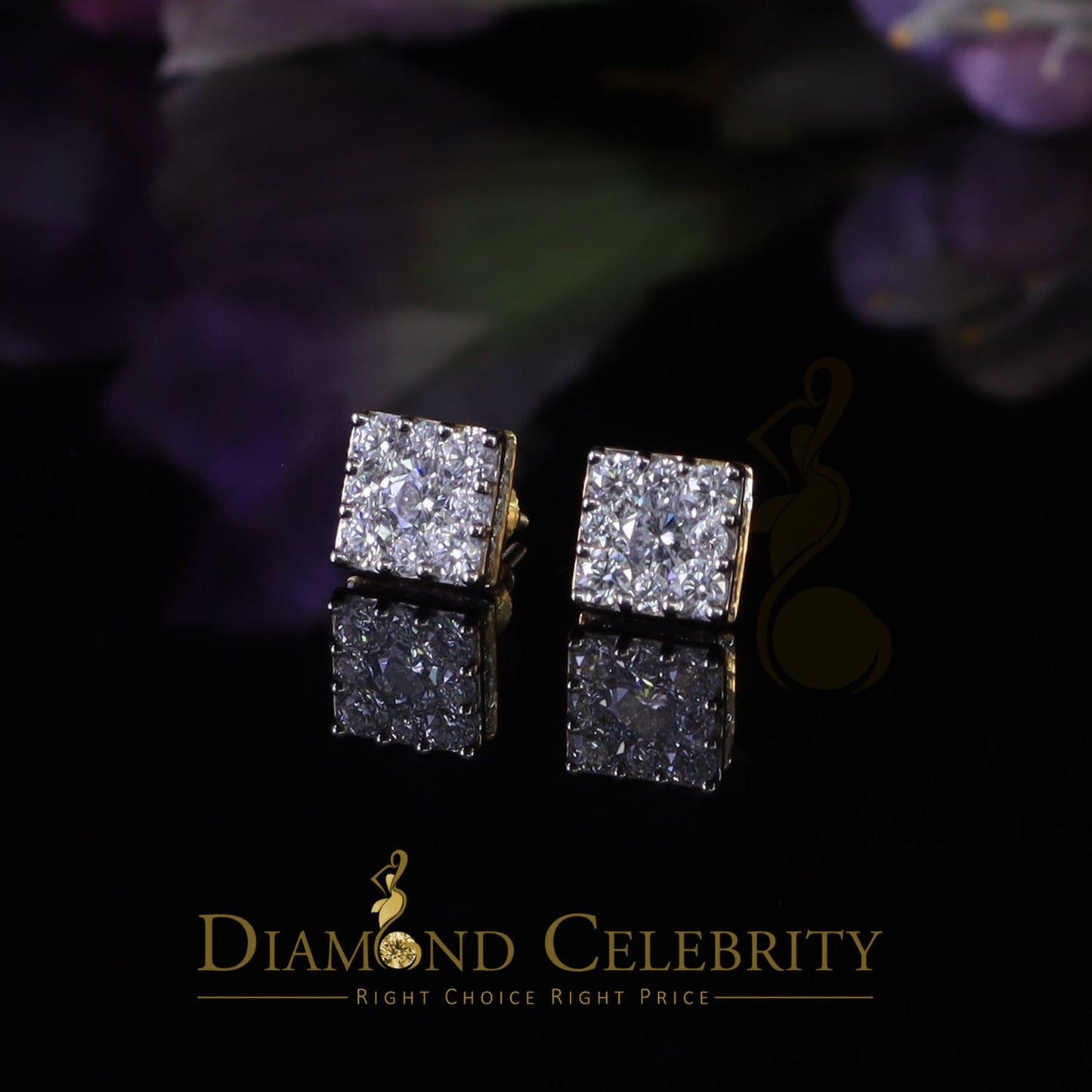 DiamondCelebritees Real Moissanite Square Earrings 10k Real Yellow Gold 2.25ct VVS 'D' Color