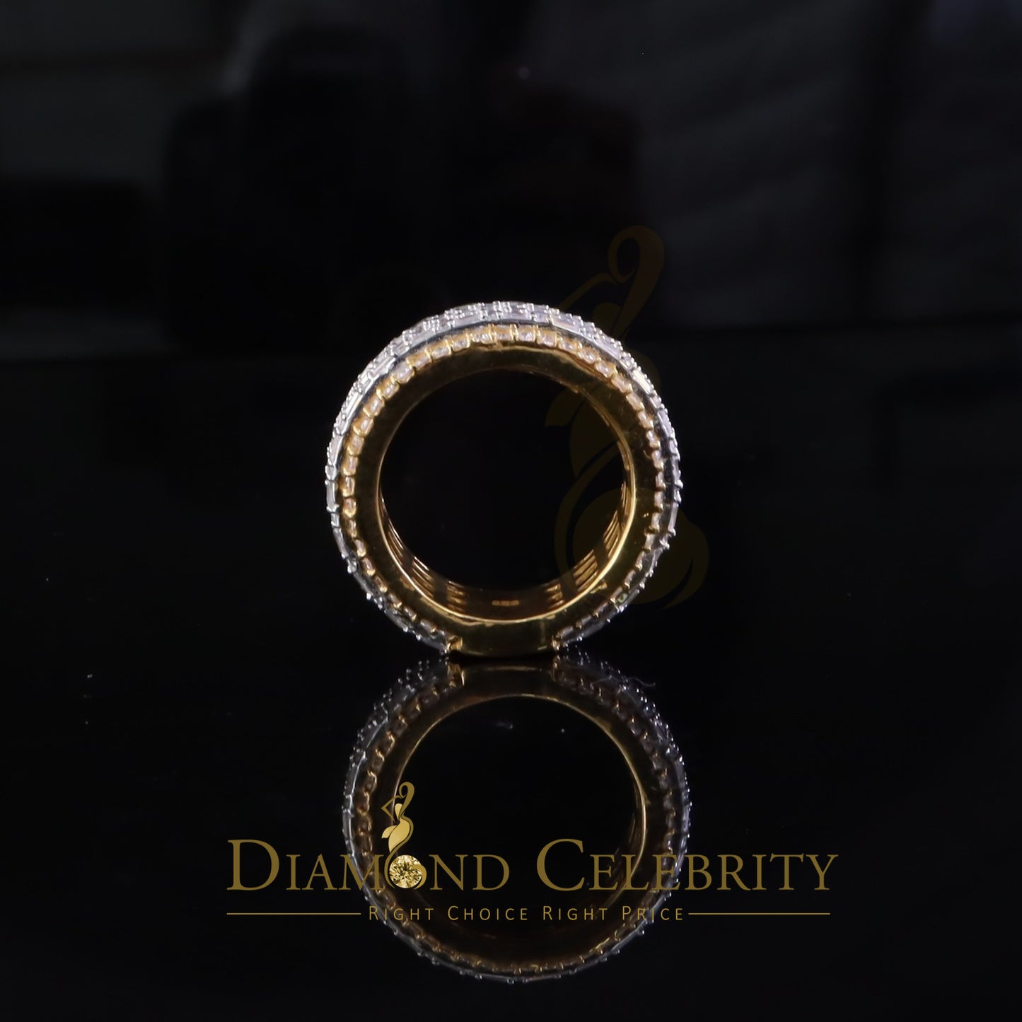 DiamondCelebritees 925 Silver 4.00ct VVS 'D' Baguette Moissanite Band Yellow Rings SZ 8 Women/Men