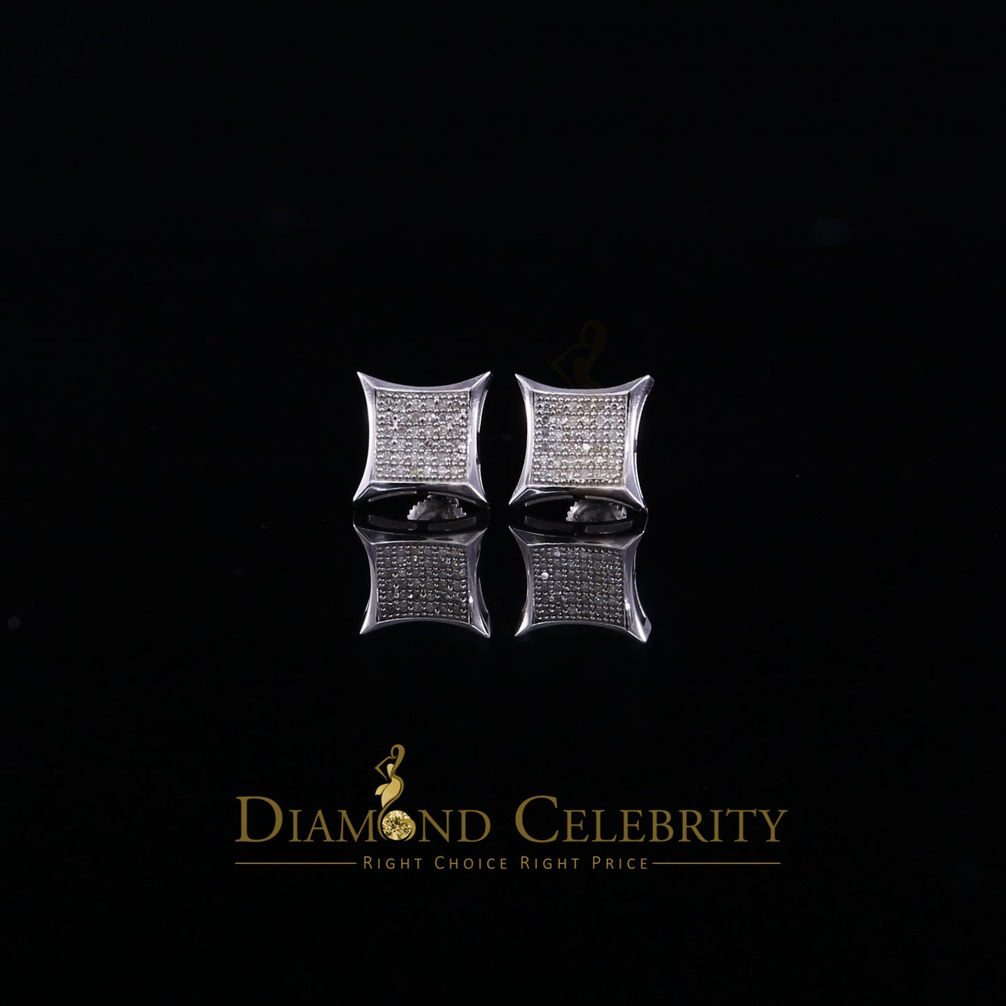 DiamondCelebritees 0.20ct Diamond 925 Sterling Silver White Square Earrings For Men's / Women's