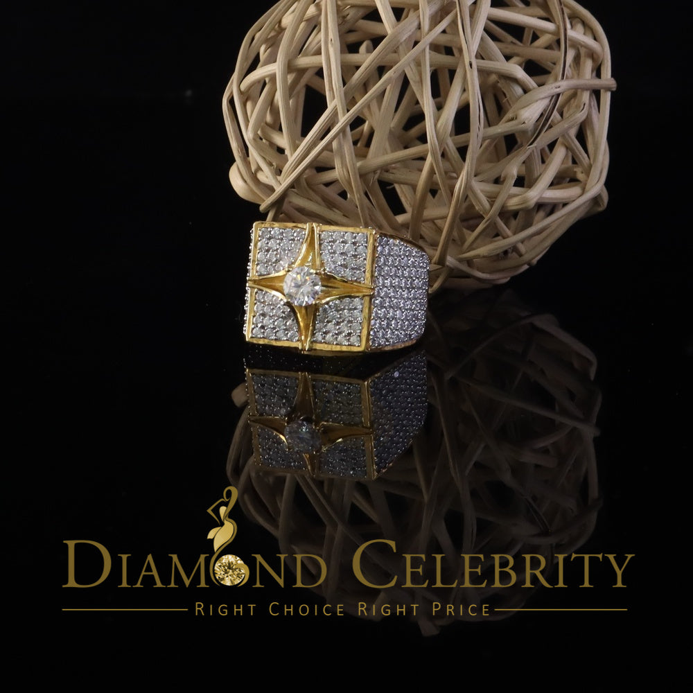 DiamondCelebritees 925 Yellow Sterling Silver 7.00ct VVS 'D' Moissanite Men's SquareRings Size 10
