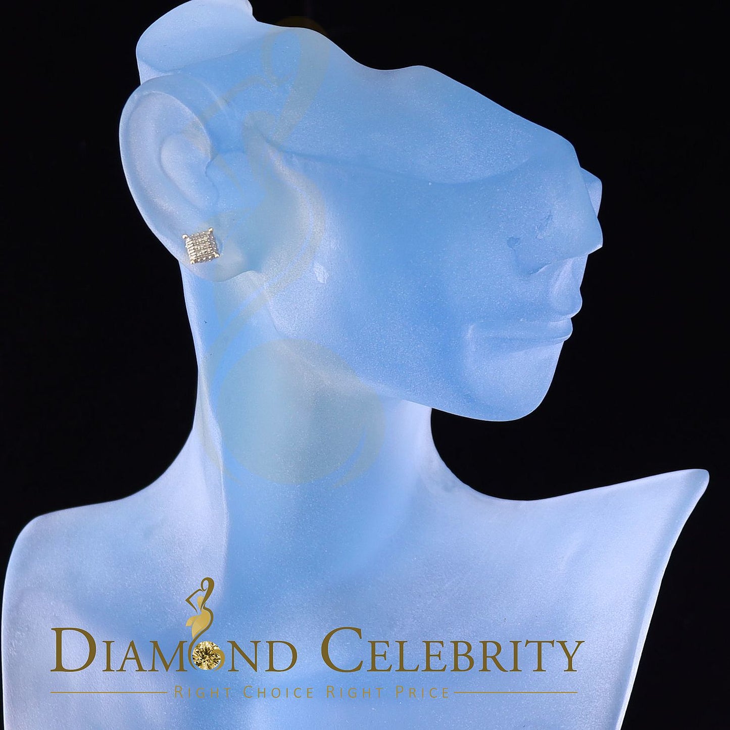 DiamondCelebritees 0.05ct Diamond 925 Sterling Silver Womens and Men's Square Yellow Stud Earrings