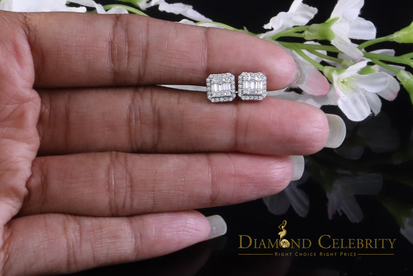 Diamondcelebritees Men's/Womens 925 Silver White 0.25ct VVS 'D' Moissanite Square Stud Earrings