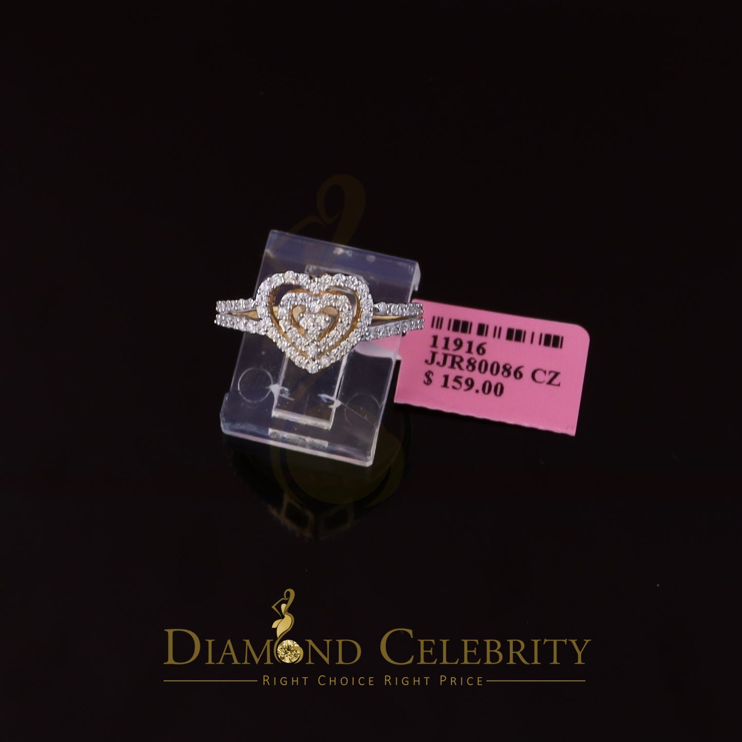 DiamondCelebritees 0.63ct Cubic Zirconia 925 Silver Shiny Yellow Heart Engagement Womens Ring SZ 7