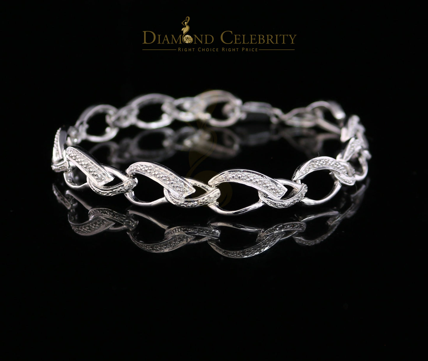 Diamondcelebritees 925 Sterling Silver White 0.20CT Real Diamonds Fancy Style Bracelet Size 7''