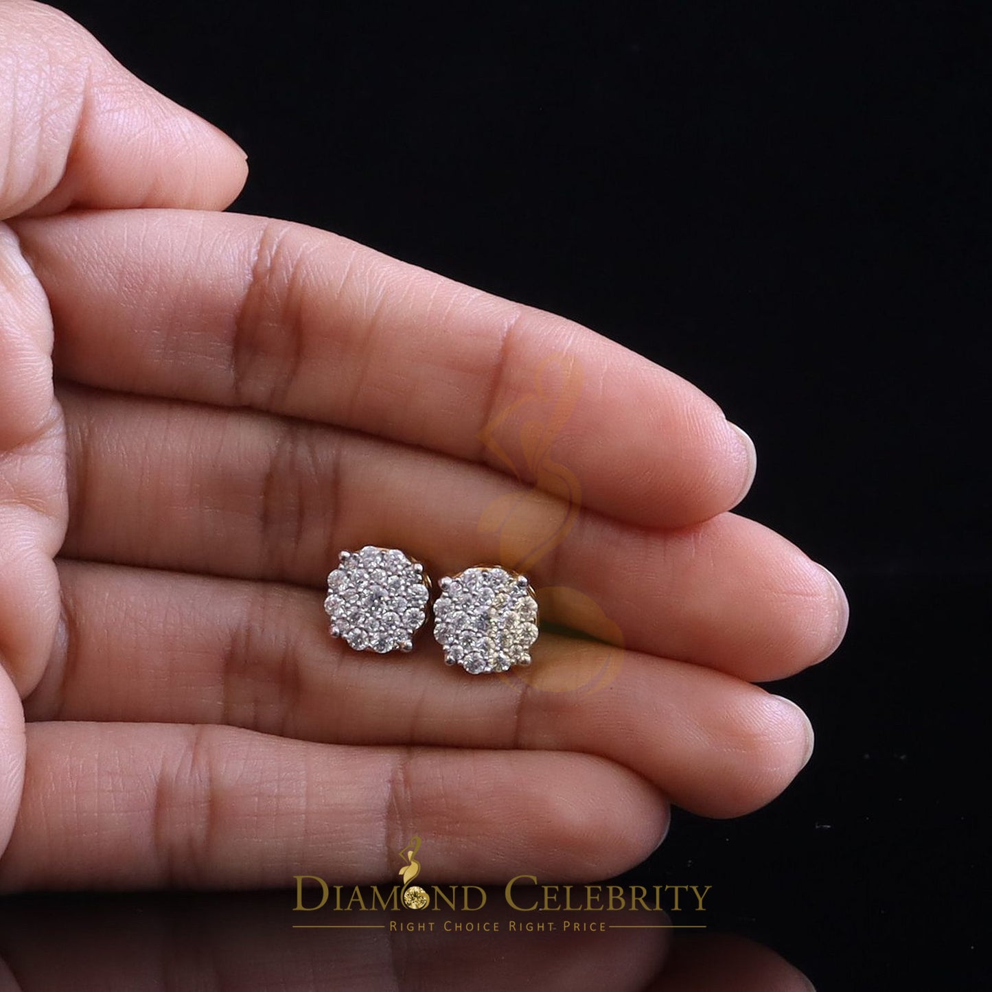DiamondCelebritees New Women's/Mens 925 Silver Yellow 1.00ct VVS D Moissanite Round Stud Earrings