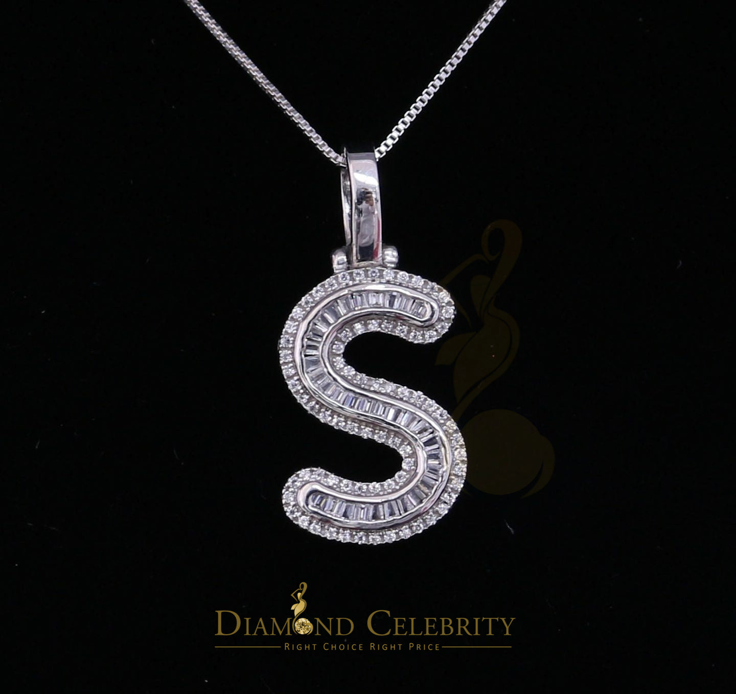 DiamondCelebritees White Bugutte Initial All Alphabet Sterling Silver Pendant with Cubic Zirconia