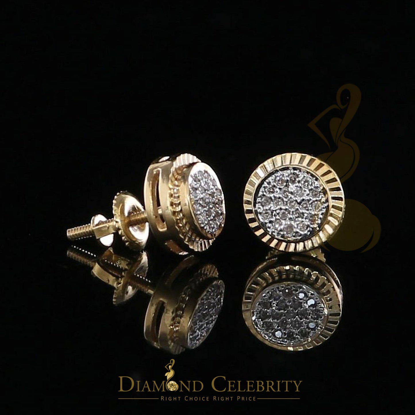 DiamondCelebriteesReal 10k Yellow Gold with Real 0.12CT Diamonds Stud Earrings For Women And Men