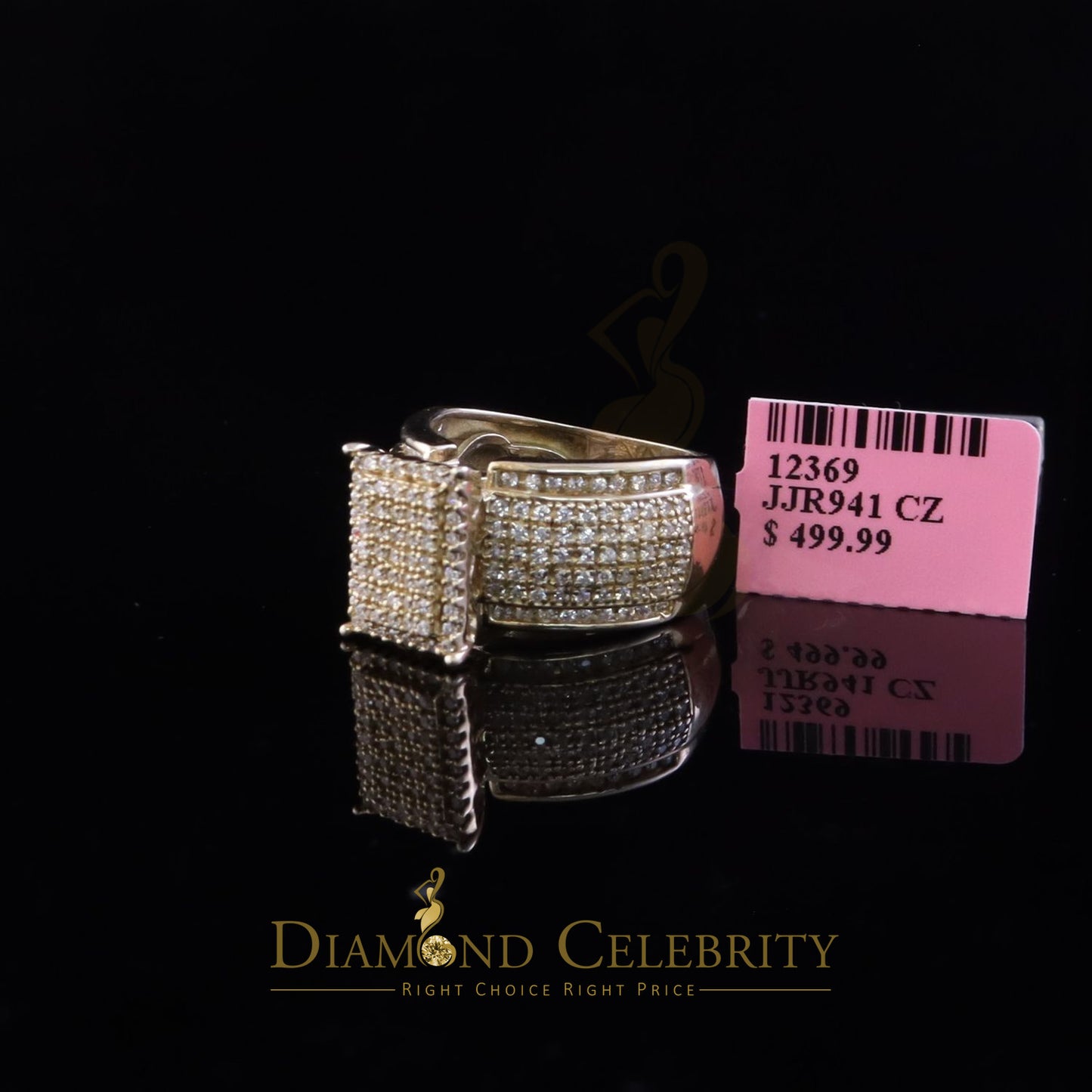 DiamondCelebritees 2.03ct Cubic Zirconia 925 Yellow Silver Set Women's Engagement Ring Size 7