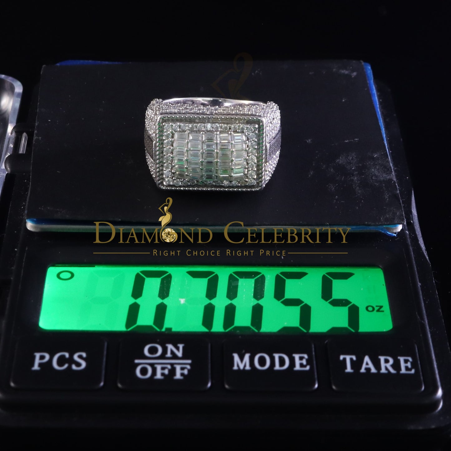 DiamondCelebritees Men's for 925 White Silver 4.50ct VVS 'D' Moissanite Rectangle Rings Size 10